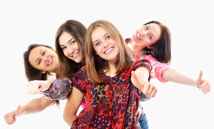 group of happy teen girls