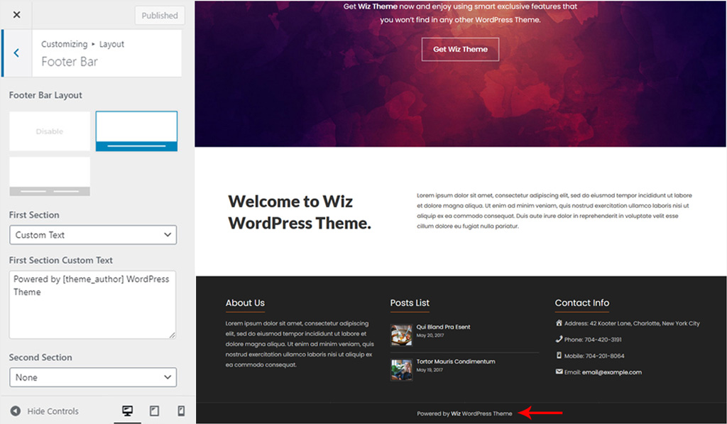 Footer Bar Custom Text for Wiz WordPress Theme