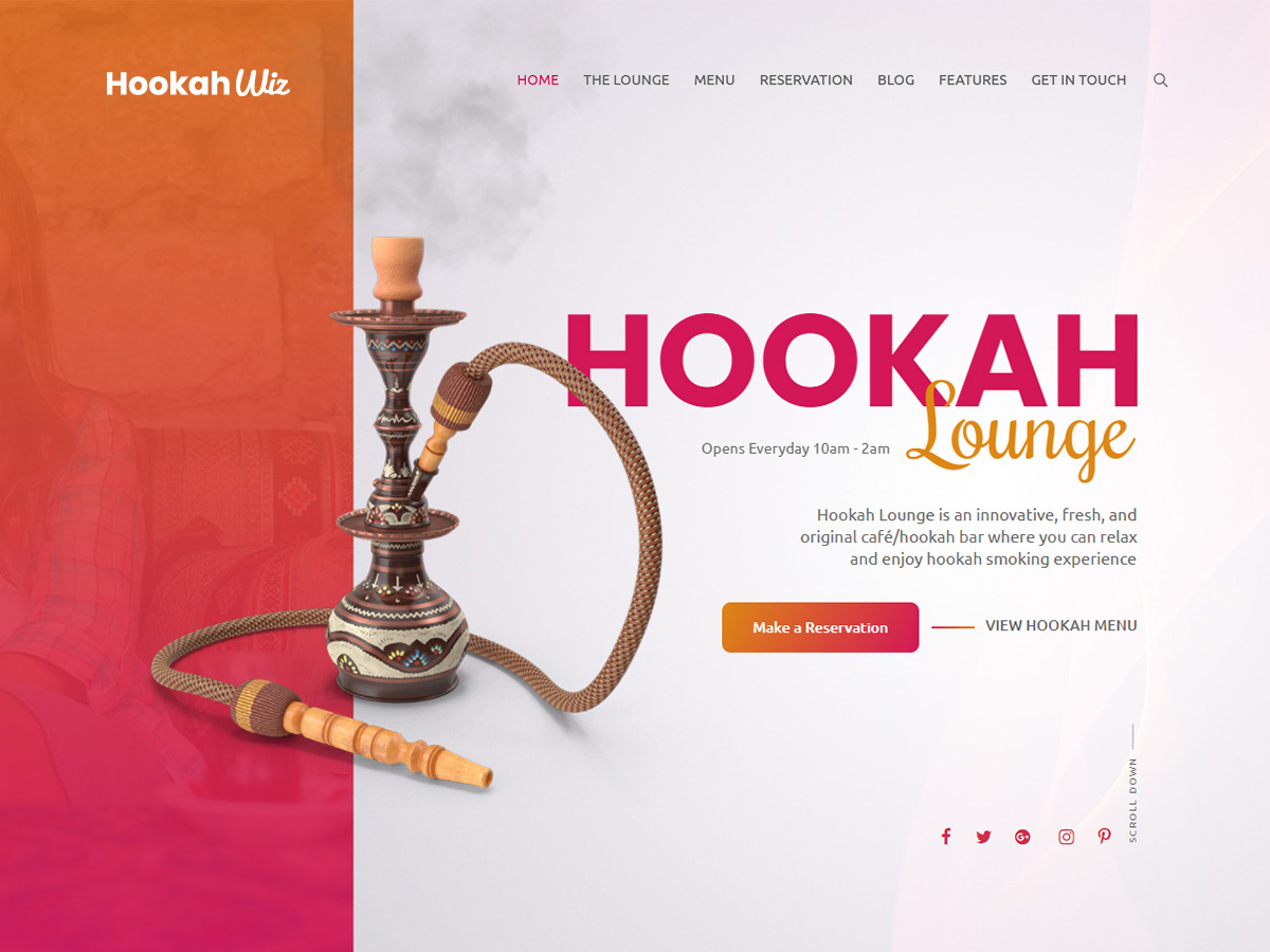 Hookah Website Layout for Wiz The Smart WordPress Theme